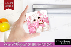 Cat Valentine Magnet Sublimation Cute Valentines Day Square Product Image 1