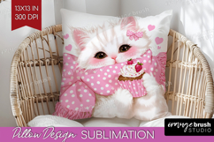 Cat Valentine Pillow Sublimation Cute Valentines Day Pillow Product Image 1