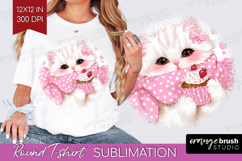 Cat Valentine Round Tshirt Background Cute Valentines Day Product Image 1