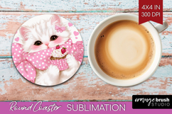 Cat Valentine Round Coaster Cute Valentines Day Coaster PNG Product Image 1