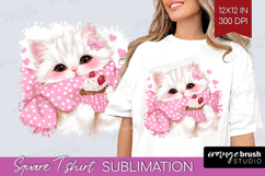 Cat Valentine Square Tshirt Background Cute Valentines Day Product Image 1