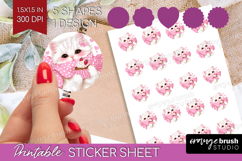 Cat Valentine Round Sticker Cute Valentines Day Printable Product Image 1