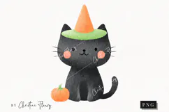 Cute Halloween Black Cat Clipart | Halloween PNG Product Image 1