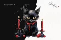 Watercolor Goth Cat Clipart | Watercolor Christmas PNG Product Image 2