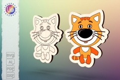 Cartoon cat laser cut file, cute animal vector template Product Image 1