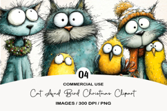 Cat And Bird Christmas Clipart Product Image 1