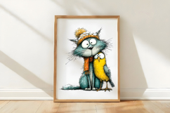 Cat And Bird Christmas Clipart Product Image 3