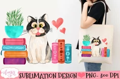 Cat and books sublimation design| Book lover PNG graphic Product Image 1
