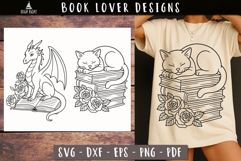 Cat and Dragon Book SVG Book Lover designs
