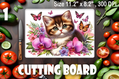 Funny Cats cutting board sublimation, Flowers sublimation Product Image 1