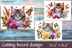 Funny Cats cutting board sublimation, Flowers sublimation Product Image 1