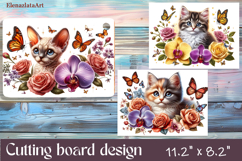 Funny Cats cutting board sublimation, Flowers sublimation Product Image 1