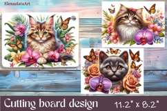 Funny Cats cutting board sublimation, Flowers sublimation Product Image 1