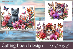 Funny Cats cutting board sublimation, Flowers sublimation Product Image 1