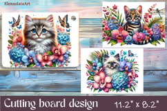 Funny Cats cutting board sublimation, Flowers sublimation Product Image 1