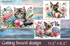 Funny Cats cutting board sublimation, Flowers sublimation Product Image 1