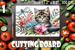 Funny Cats cutting board sublimation, Flowers sublimation Product Image 1
