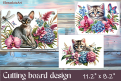 Funny Cats cutting board sublimation, Flowers sublimation Product Image 1