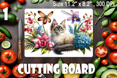Funny Cats cutting board sublimation, Flowers sublimation Product Image 1
