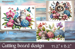 Funny Cats cutting board sublimation, Flowers sublimation Product Image 1