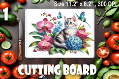 Funny Cats cutting board sublimation, Flowers sublimation Product Image 1