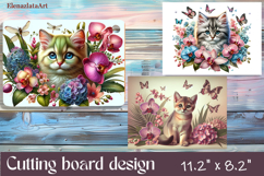 Funny Cats cutting board sublimation, Flowers sublimation Product Image 1