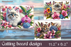 Funny Cats cutting board sublimation, Flowers sublimation Product Image 1