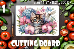 Funny Cats cutting board sublimation, Flowers sublimation Product Image 1