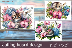 Funny Cats cutting board sublimation, Flowers sublimation Product Image 1