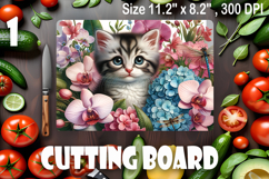Funny Cats cutting board sublimation, Flowers sublimation Product Image 1