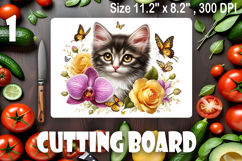 Funny Cats cutting board sublimation, Flowers sublimation Product Image 1