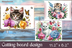 Funny Cats cutting board sublimation, Flowers sublimation Product Image 1