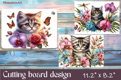 Funny Cats cutting board sublimation, Flowers sublimation Product Image 1