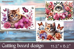 Funny Cats cutting board sublimation, Flowers sublimation Product Image 1
