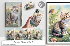 Digital Paper Cat and Flowers Product Image 1