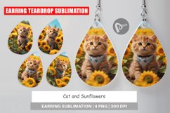 Earring Teardrop Cat and Sunflowers Product Image 1
