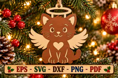 Cat Angel Bauble Laser Cut Wood File, Christmas Ornament SVG Product Image 1