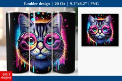 Neon cat in glasses tumbler wrap Smart Cat tumbler 20 oz Product Image 1