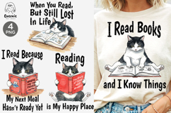 Funny Book Lover Cat Reading Bookworm Sublimation Png Product Image 1
