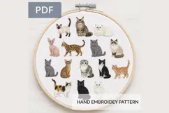 Cat Breeds Hand Embroidery Pattern PDF Cute Feline Hoop Product Image 1