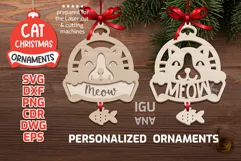 Cat Christmas SVG Christmas ornaments SVG personalized wood tags lazer cut 3d 