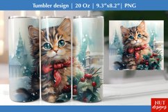 Cat Christmas tumbler wrap, Christmas animal watercolor Product Image 1