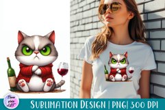 Funny Wine cat, watercolor clipart, Wine Print Product Image 1