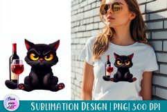Funny Wine cat, watercolor clipart, Wine Print Product Image 1