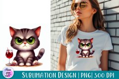 Funny Wine cat, watercolor clipart, Wine Print Product Image 1