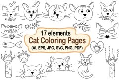 Cat Coloring Pages Illustrations - 17 Designs Product Image 1