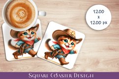 Cat cowboy Square Coaster sublimation PNG design Product Image 1