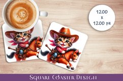 Cat cowboy Square Coaster sublimation PNG design Product Image 1