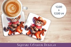 Cat cowboy Square Coaster sublimation PNG design Product Image 1