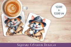 Cat detective Square Coaster sublimation PNG design Product Image 1